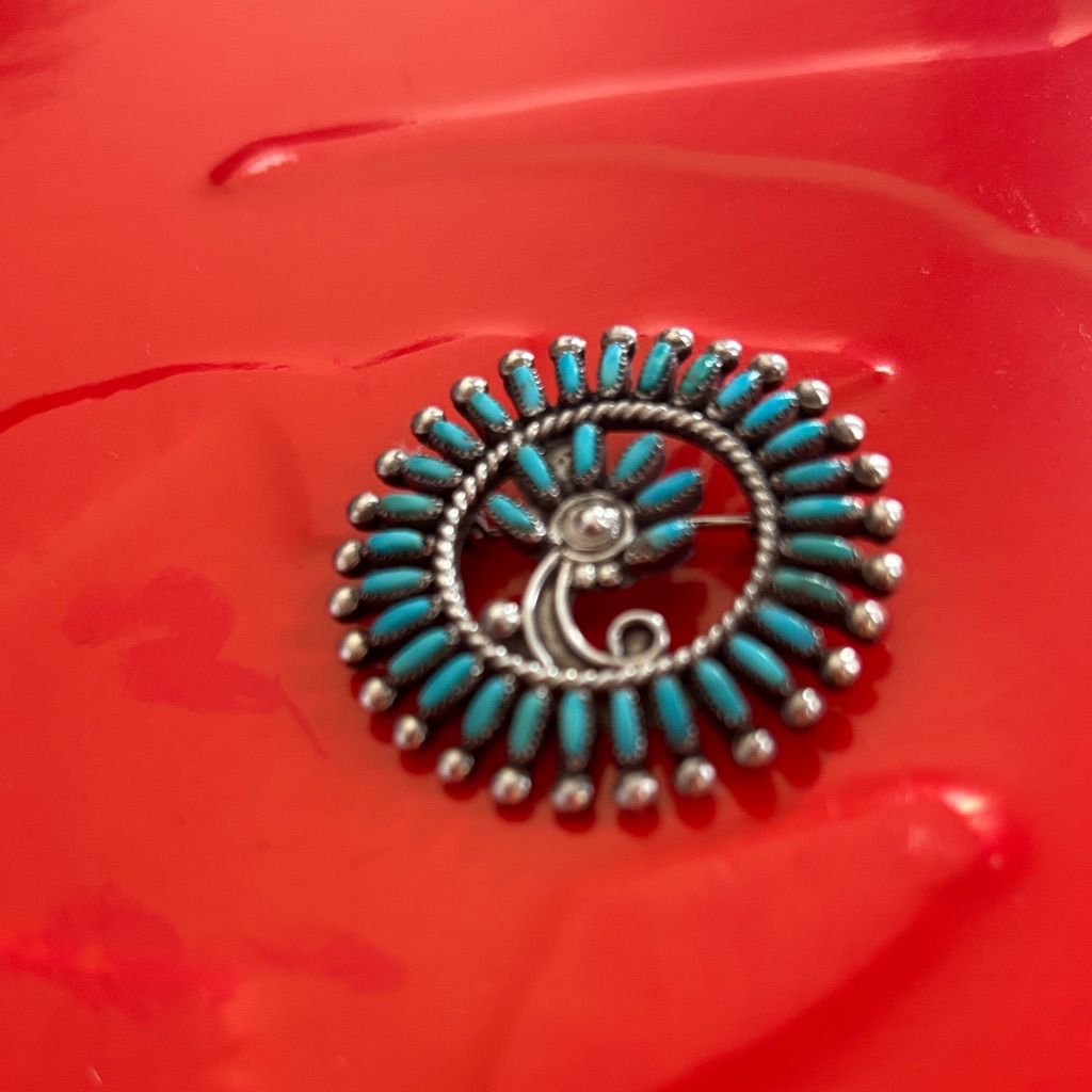 Chic Silver And Turquoise Brooch 346$